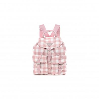 PRADA RE-NYLON SAFFIANO GINGHAM PRINT SMALL BACKPACK ALABASTRO 1BZ677 (28*23.5*12cm) 